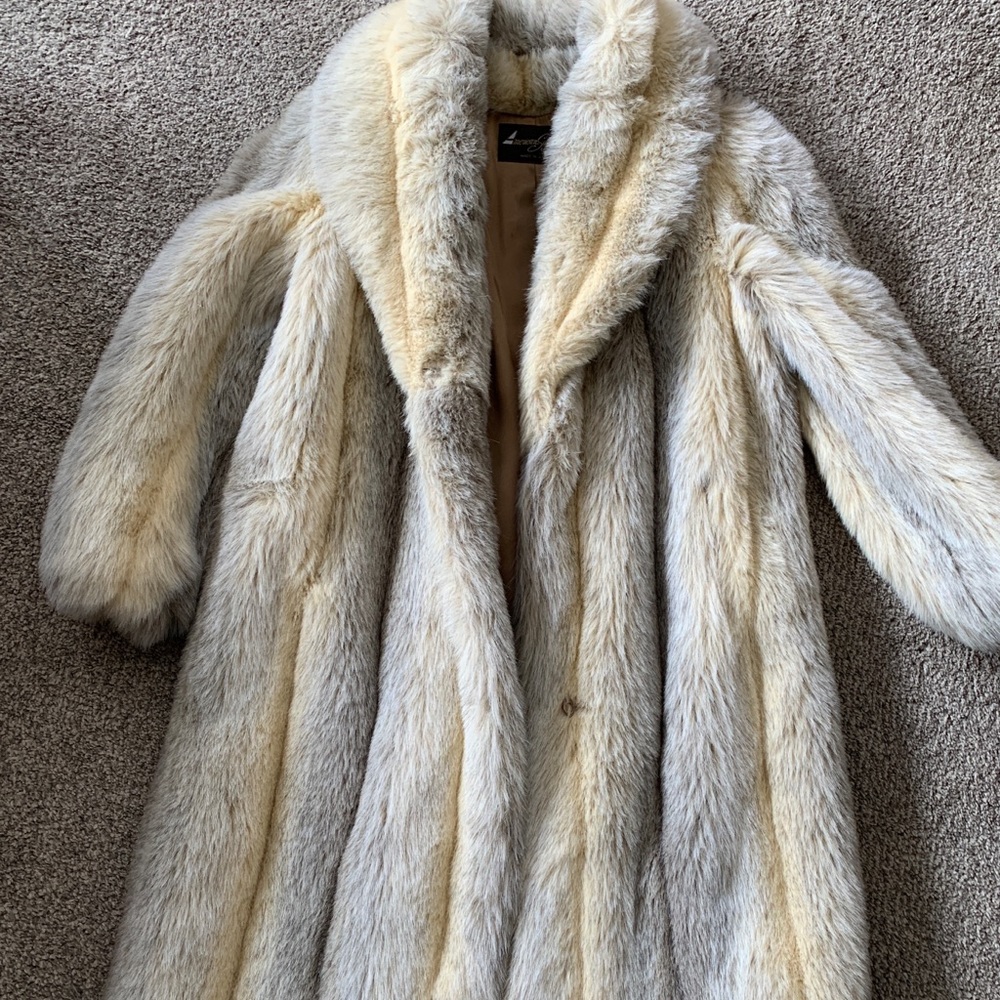 Vintage calf length faux fur coat
